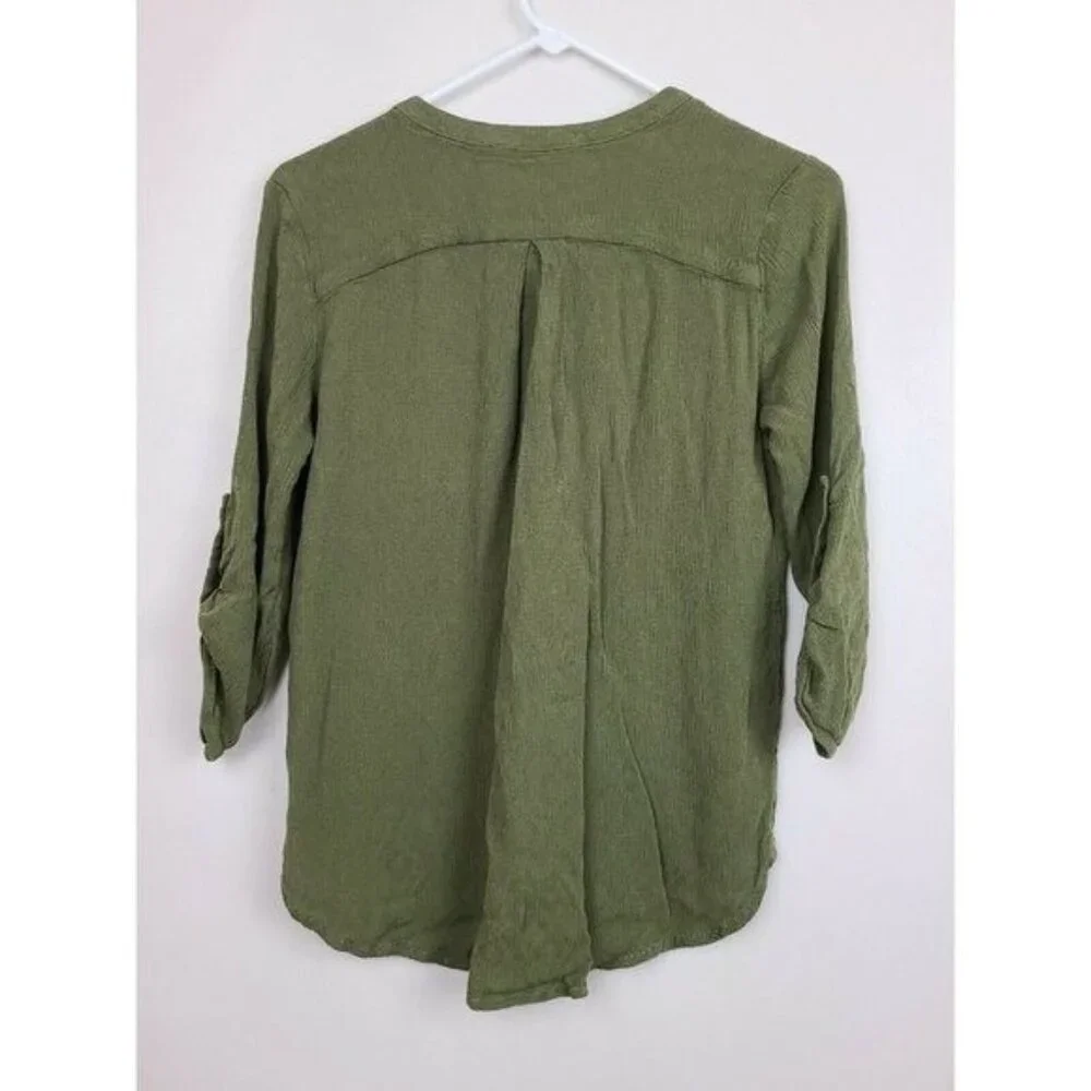 Paper Moon Stitch Fix Womens BOHO Top Medium‎ Olive Green 3/4 Sleeve Casual